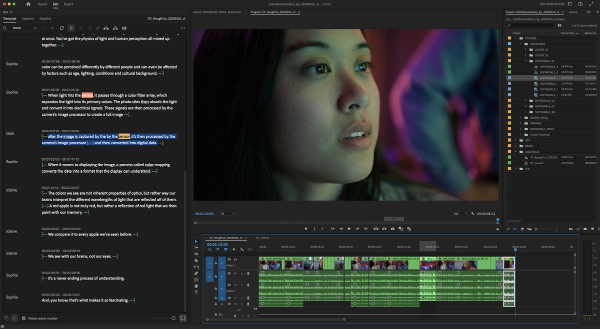 Premiere Pro interview text.
