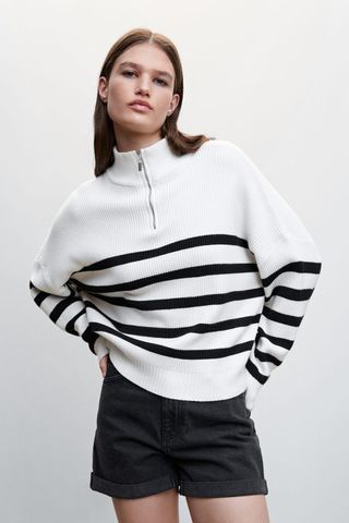 Mango Striped Sweater With Zipper
