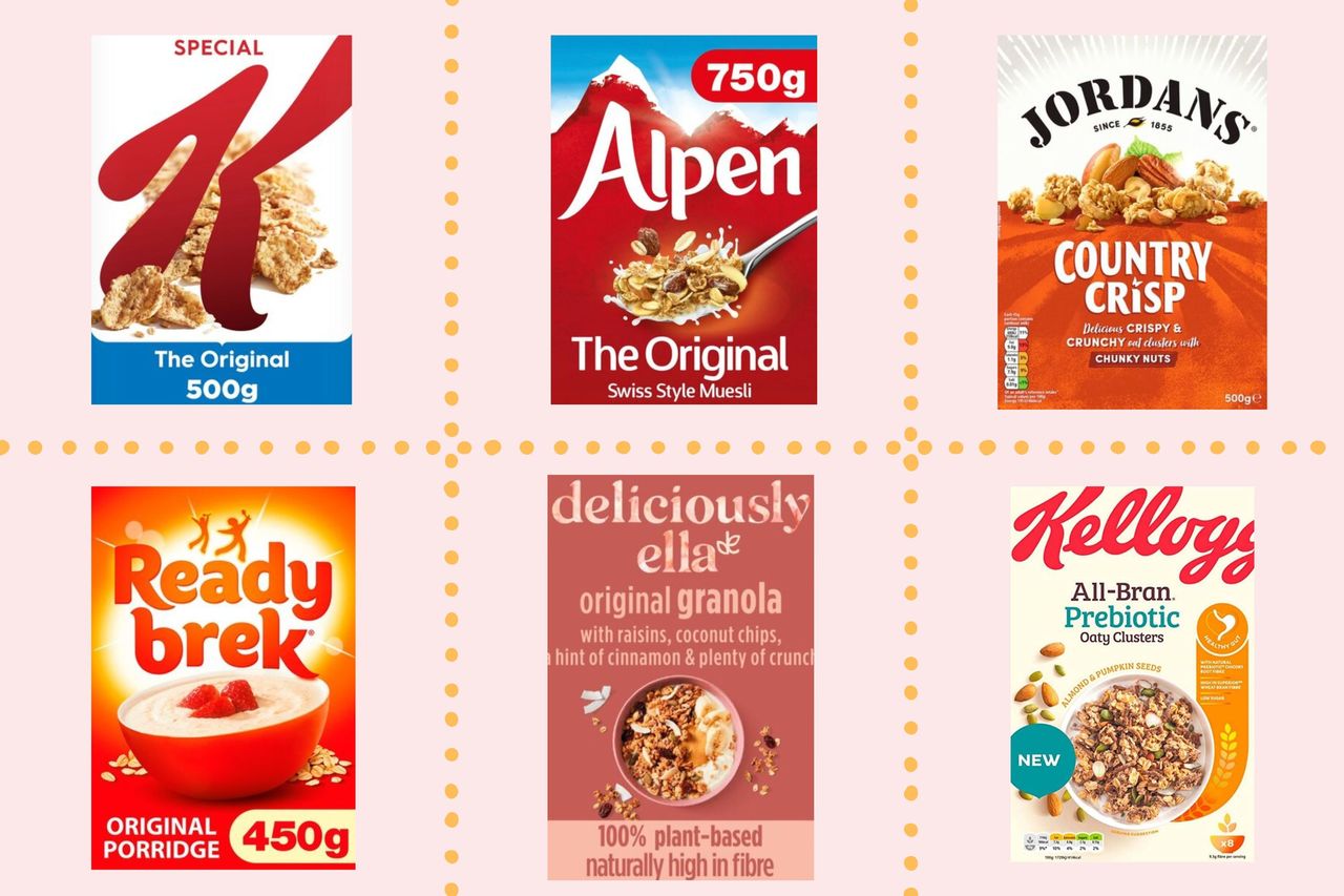 A collage of some of the best healthy cereal brands