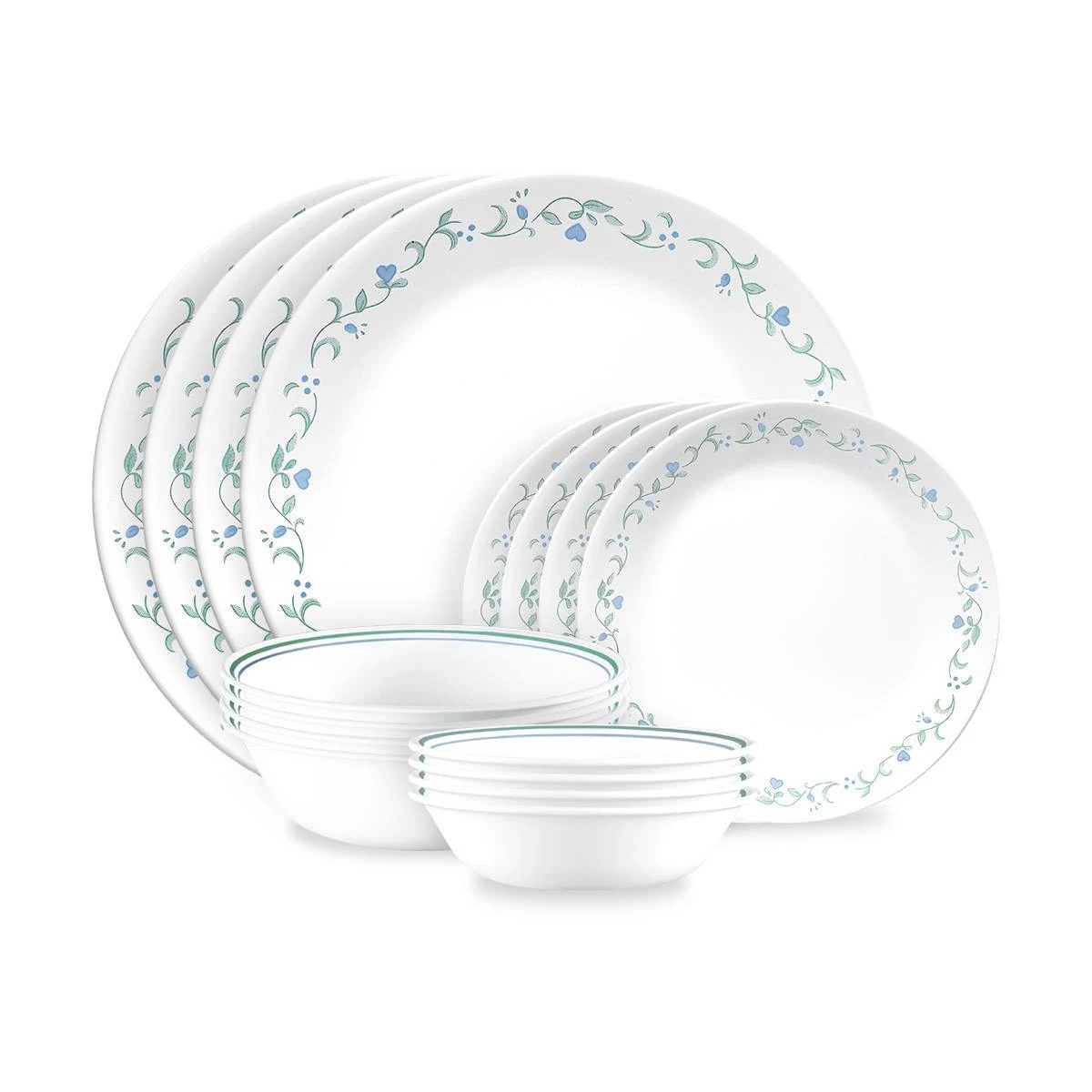 Corelle 16pc Vitrelle Country Cottage Dinnerware Set: Floral Botanical Pattern, Service for 4, Includes Plates U0026#38; Bowls