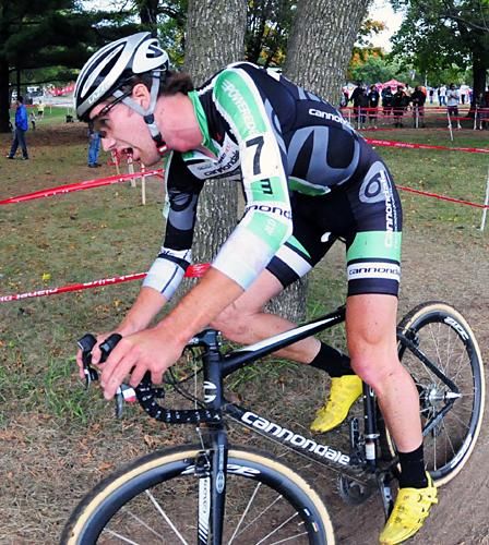 Jamey Driscoll (Cyclocrossworld.com-Cannondale) cornering.