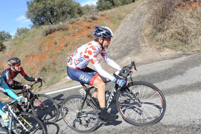 Mountains leader Johann Tschopp (IAM Cycling) in the early break.