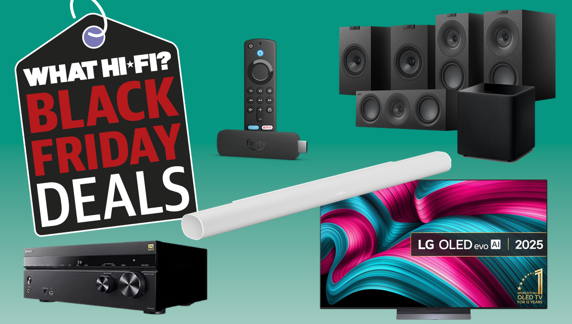 Multiple AV products against a green background with Black Friday deals tag