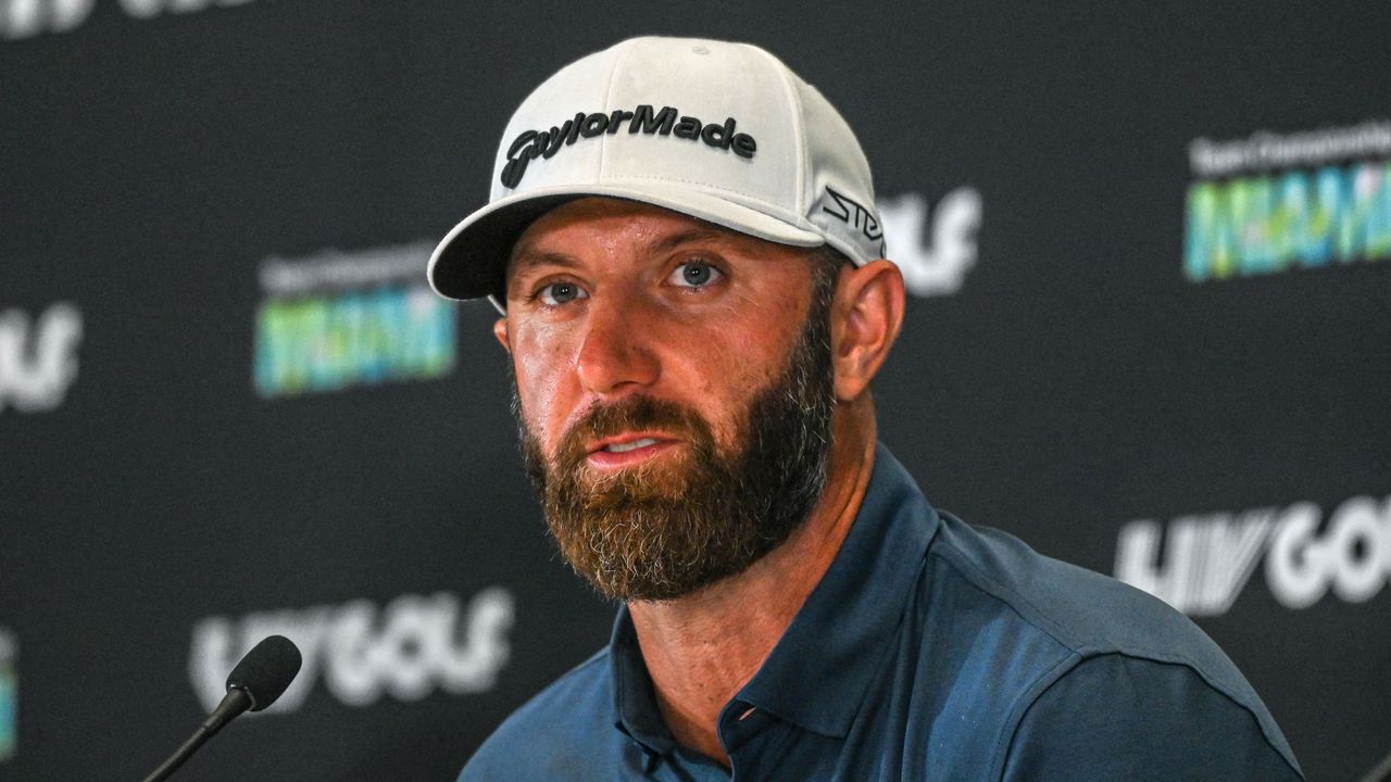 Dustin Johnson at a LIV Golf press conference