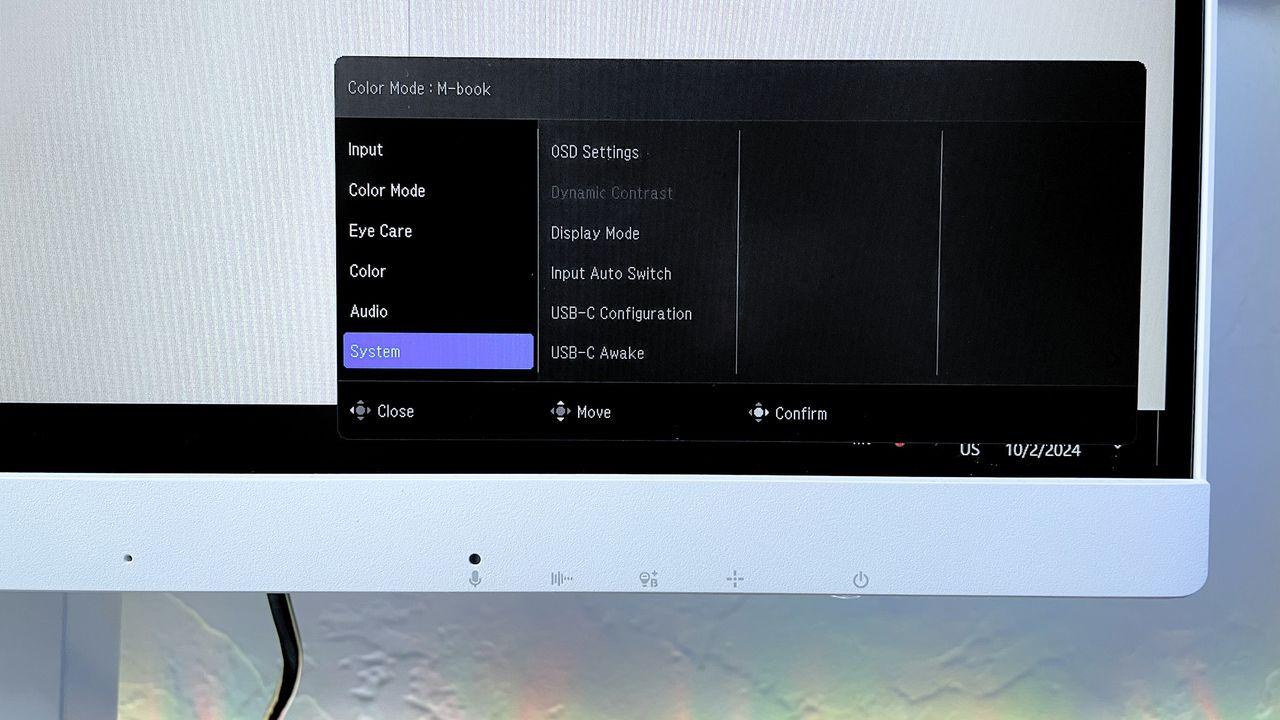 Close up of the "System" menu pop up on the BenQ GW2790QT Ergonomic Eye-Care monitor