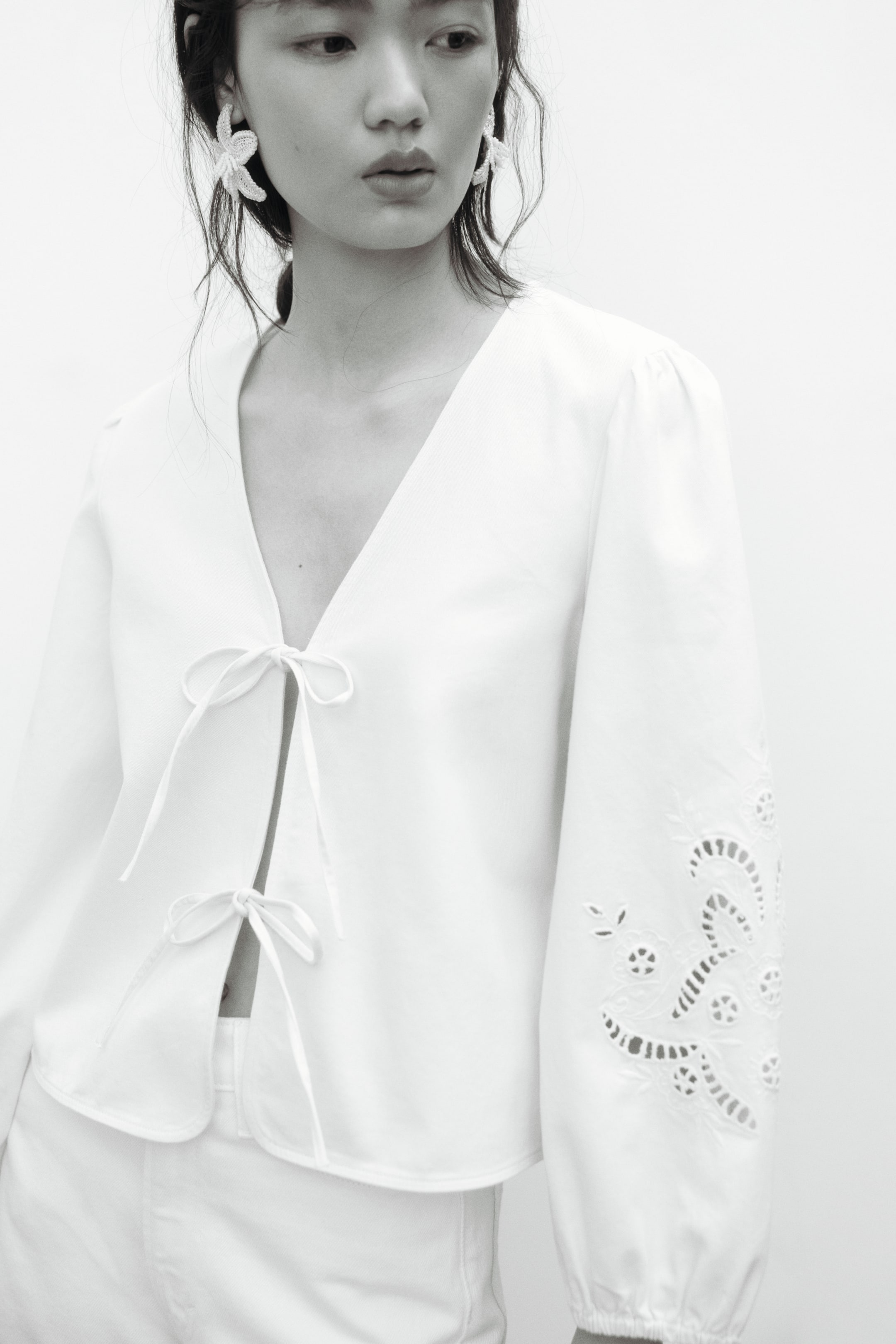 Tie-Detail Broderie Anglaise Jacket