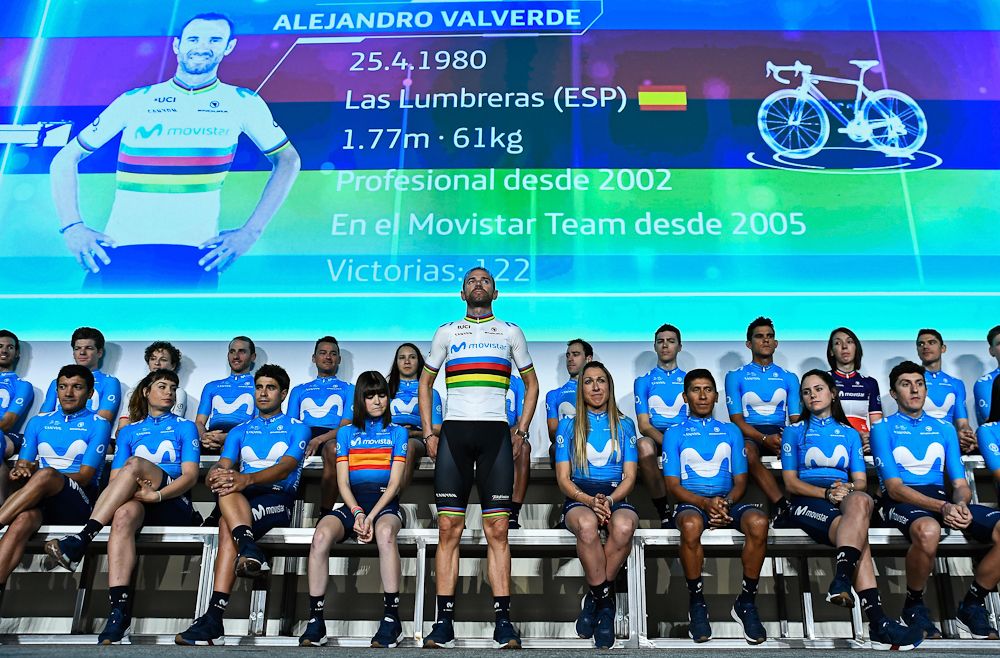 World champion Alejandro Valverde takes centre stage at the presentation of Spain's Movistar Team on December 18 in Madrid