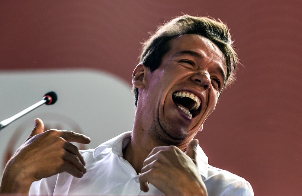 Rigoberto Uran enjoys a laugh ahead of the Giro de Rigo in Colombia