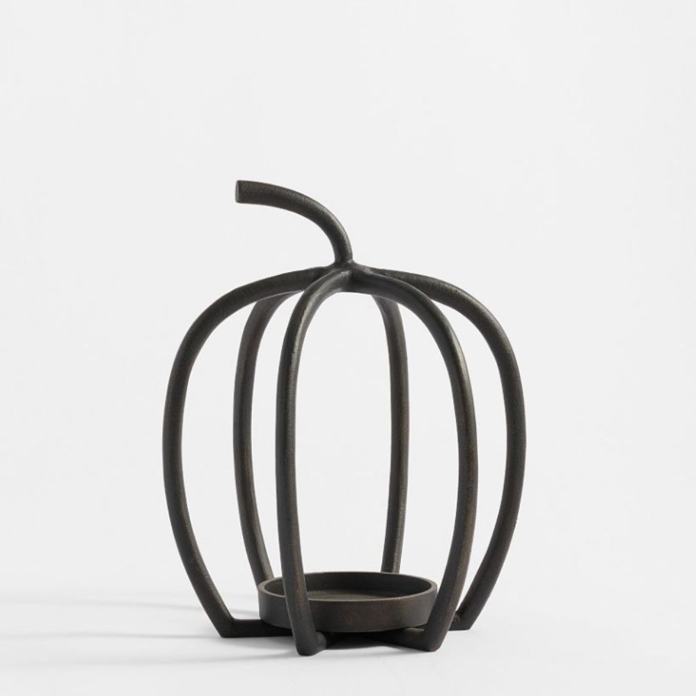 Black minimalist iron pumpkin candle holder