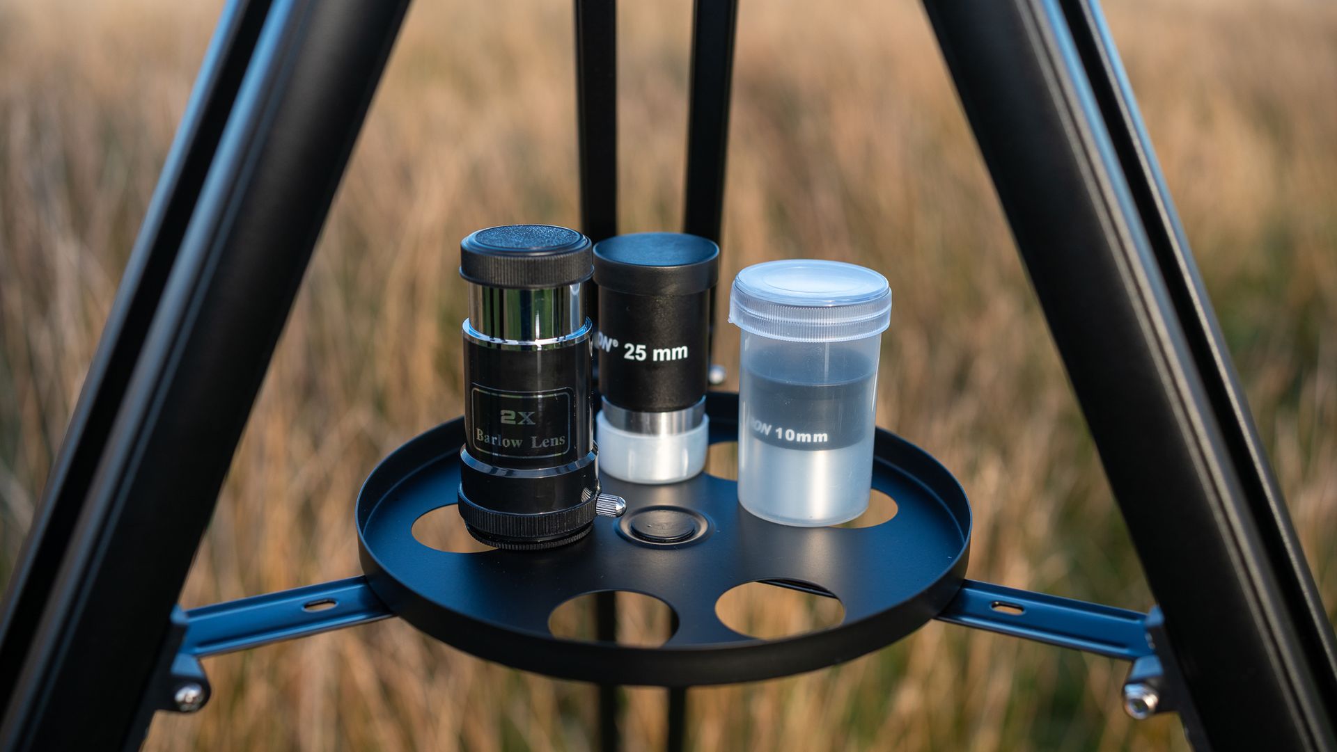 three eyepieces on the accessory tray of the Celestron StarSense Explorer LT 70AZ