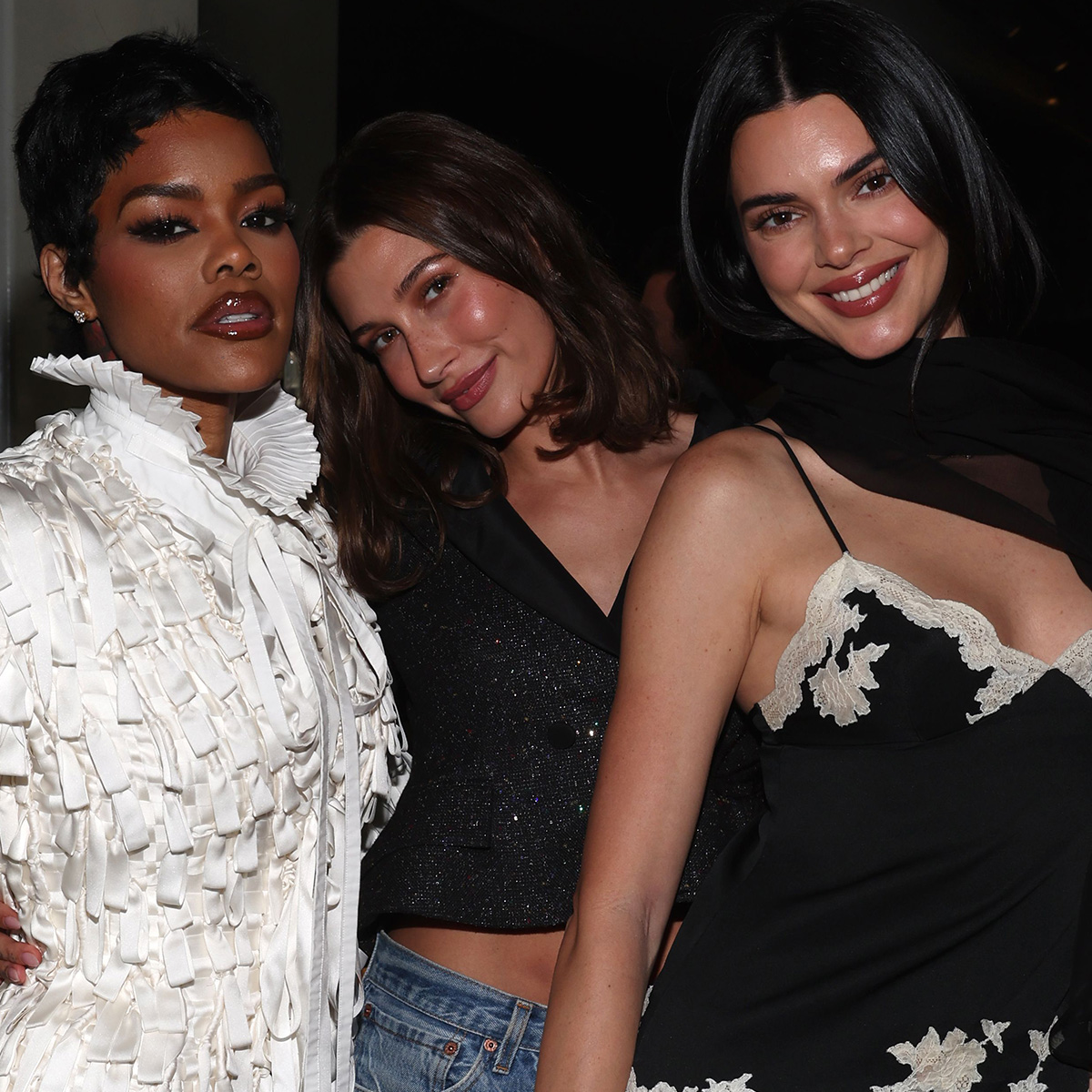 teyana taylor, hailey bieber, and kendall jenner at the w magazine x dior pre-oscars party.