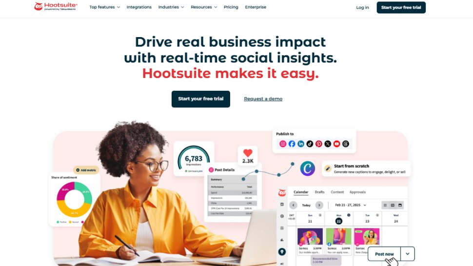 Website screenshot of Hootsuite (February, 2026)