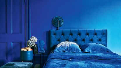 Colbalt painted bedroom
