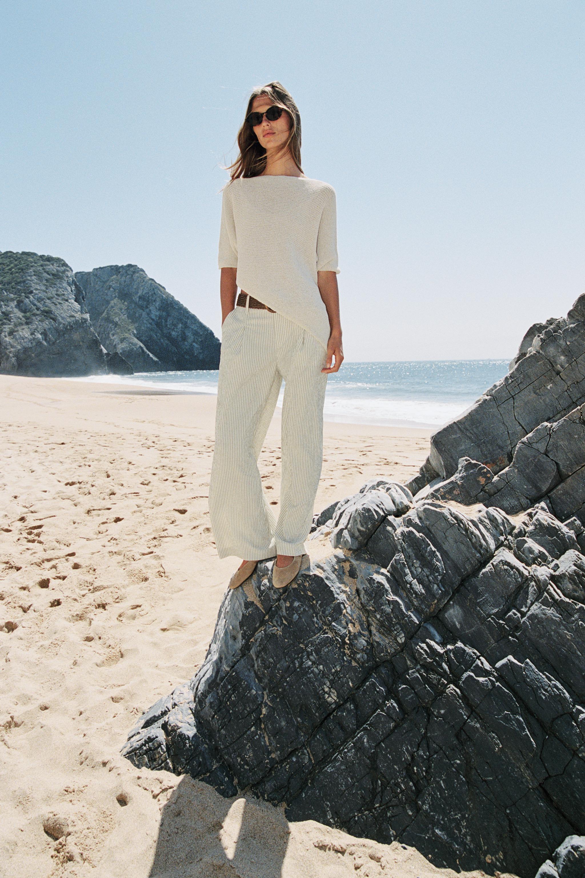 Wide Striped Trousers With Belt