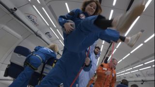 Space.com reporter Tereza Pultarova during a parabolic flight simulating lunar gravity.