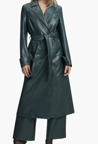 Double Breasted Faux Leather Trench Coat