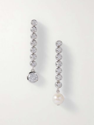 Ascent Recycled Rhodium-Plated Pearl and Cubic Zirconia Earrings