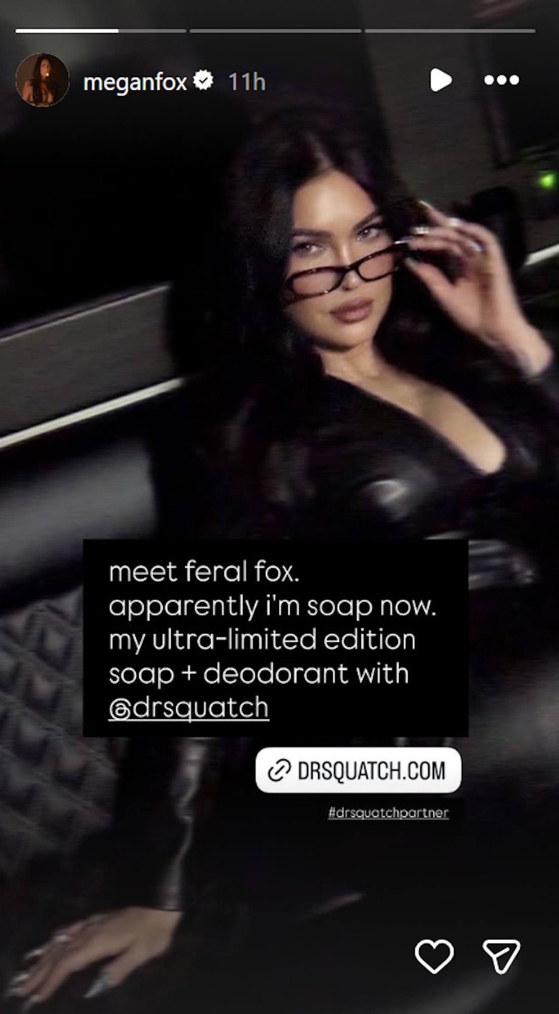 Megan Fox promotes her Feral Fox soap and deodorant on Instagram Stories.