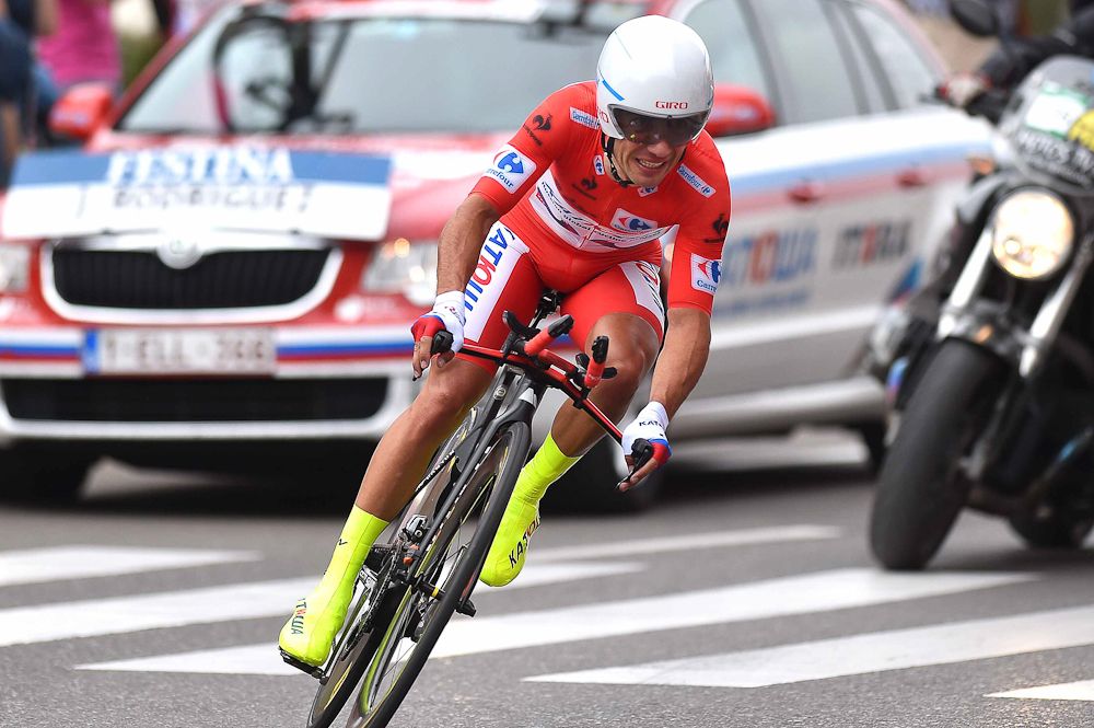 Joaquim Rodr&iacute;guez (Katusha) in action during stage 17 at the 2015 Vuelta a Espana.