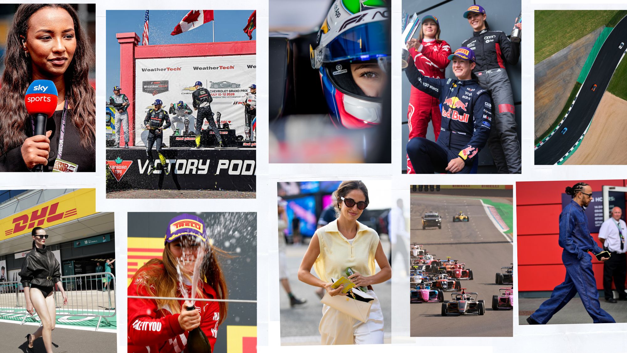A montage of photos from the F1 Grand Prix of Great Britain at Silverstone Circuit