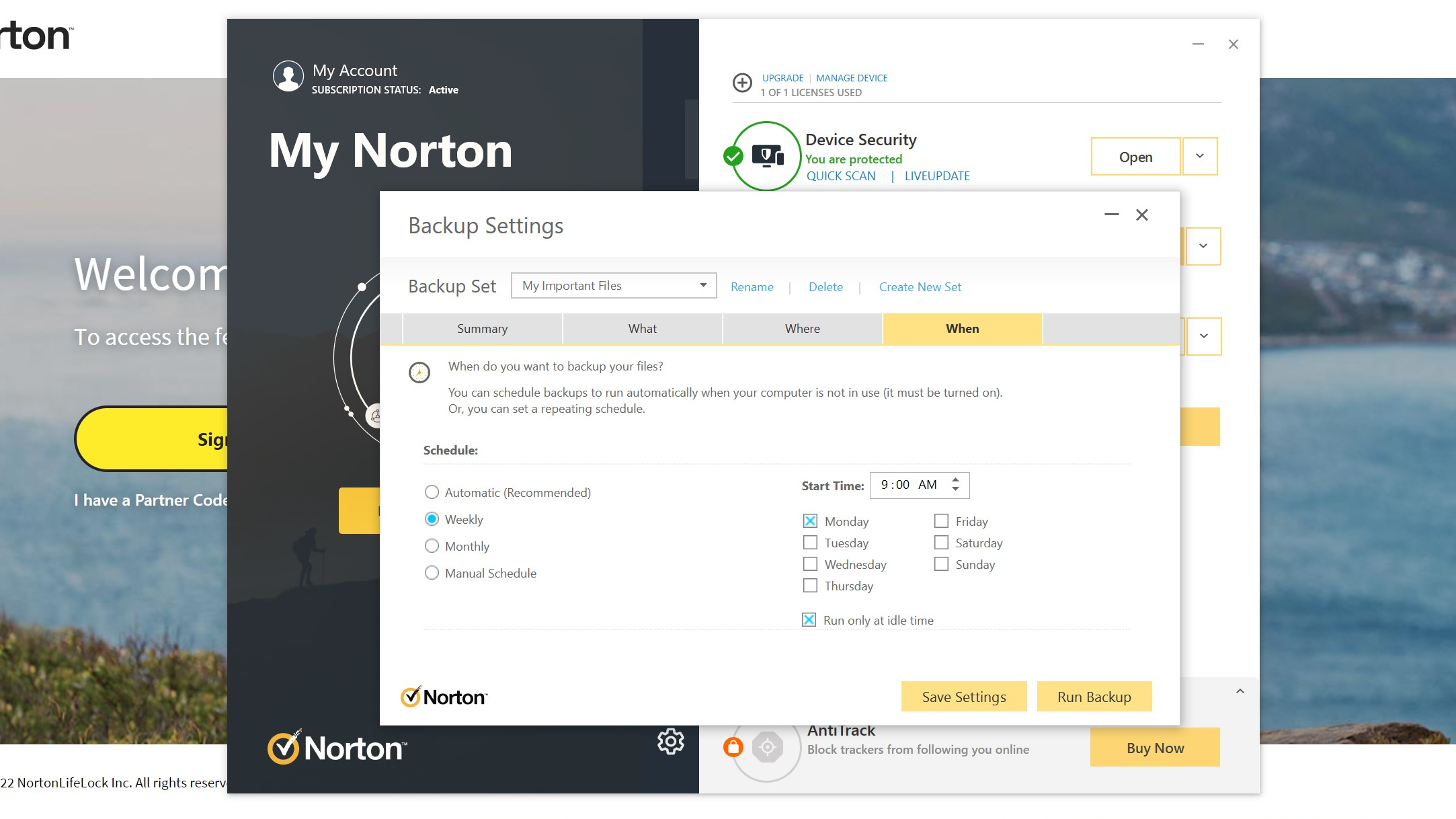 Cara menggunakan Norton Cloud Backup: Pilih jadwal pencadangan