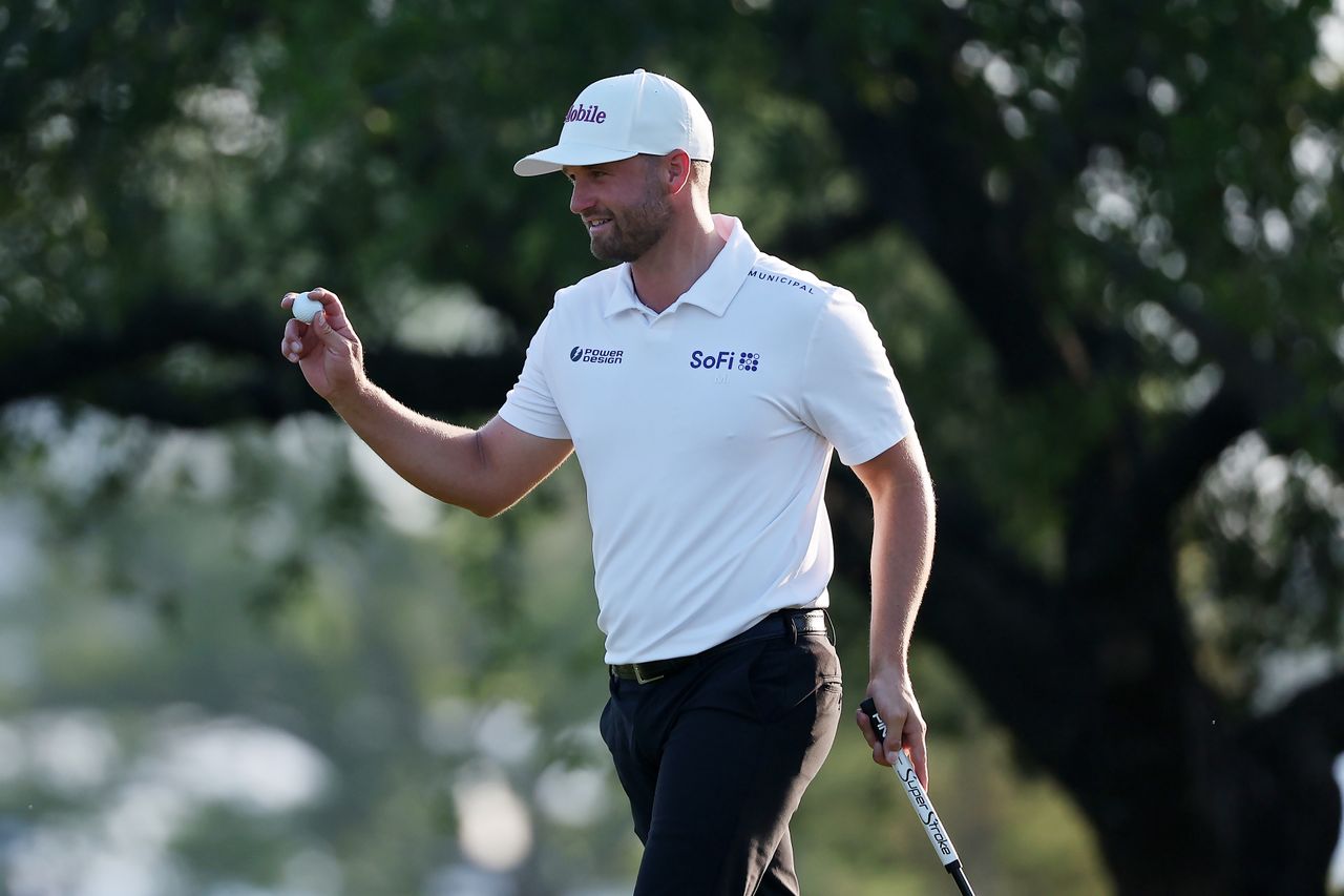 Wyndham Clark reacts after making eagle on the 13th green during the first round of the Texas Children's Houston Open