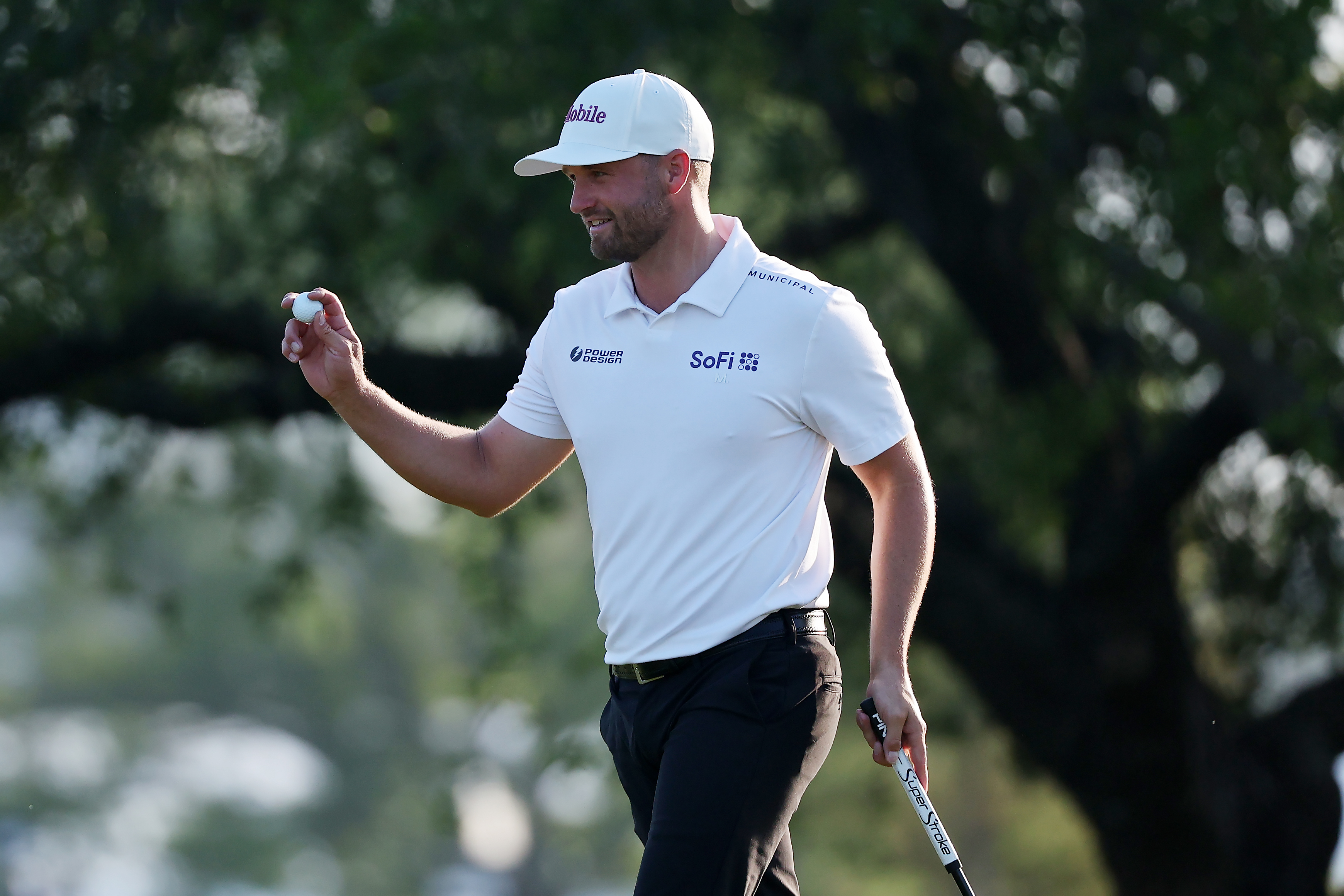 Wyndham Clark reacts after making eagle on the 13th green during the first round of the Texas Children's Houston Open 