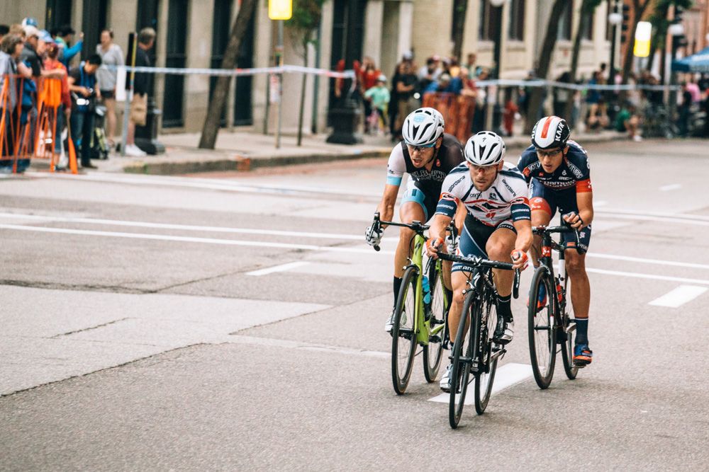 Amazingly, this three man breakaway nearly made it to the line. One rider survived, Elbowz Racing's Stefan Rothe (first from left), and amazingly won the race