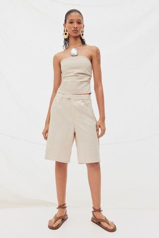 Linen-Blend Tailored Shorts