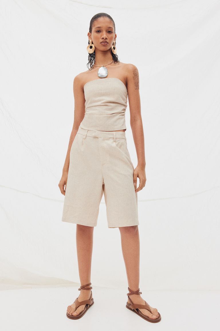 Linen-Blend Tailored Shorts