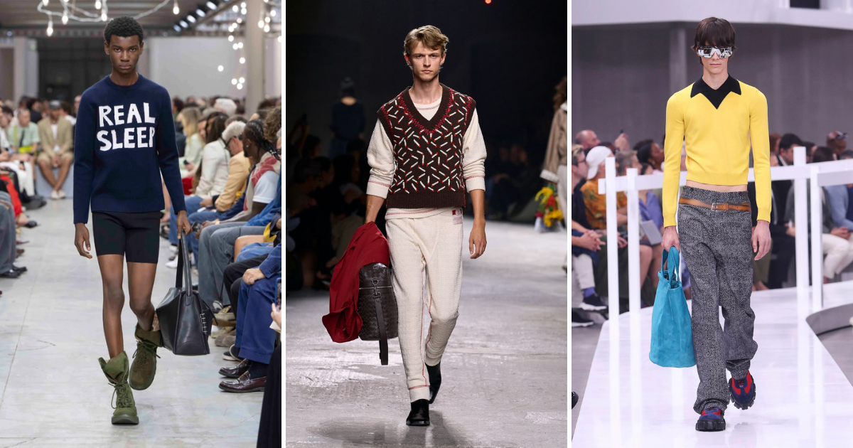 Menswear extra large bags holdalls runway JW Anderson, Bottega Veneta, Prada