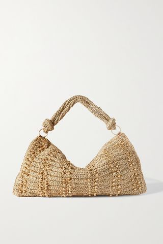 Tas Bahu Raffia Berhias Manik Hera