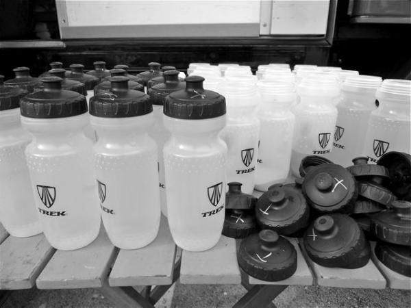 Trek bottles ready and waiting for the riders who wanted to take a gentle spin