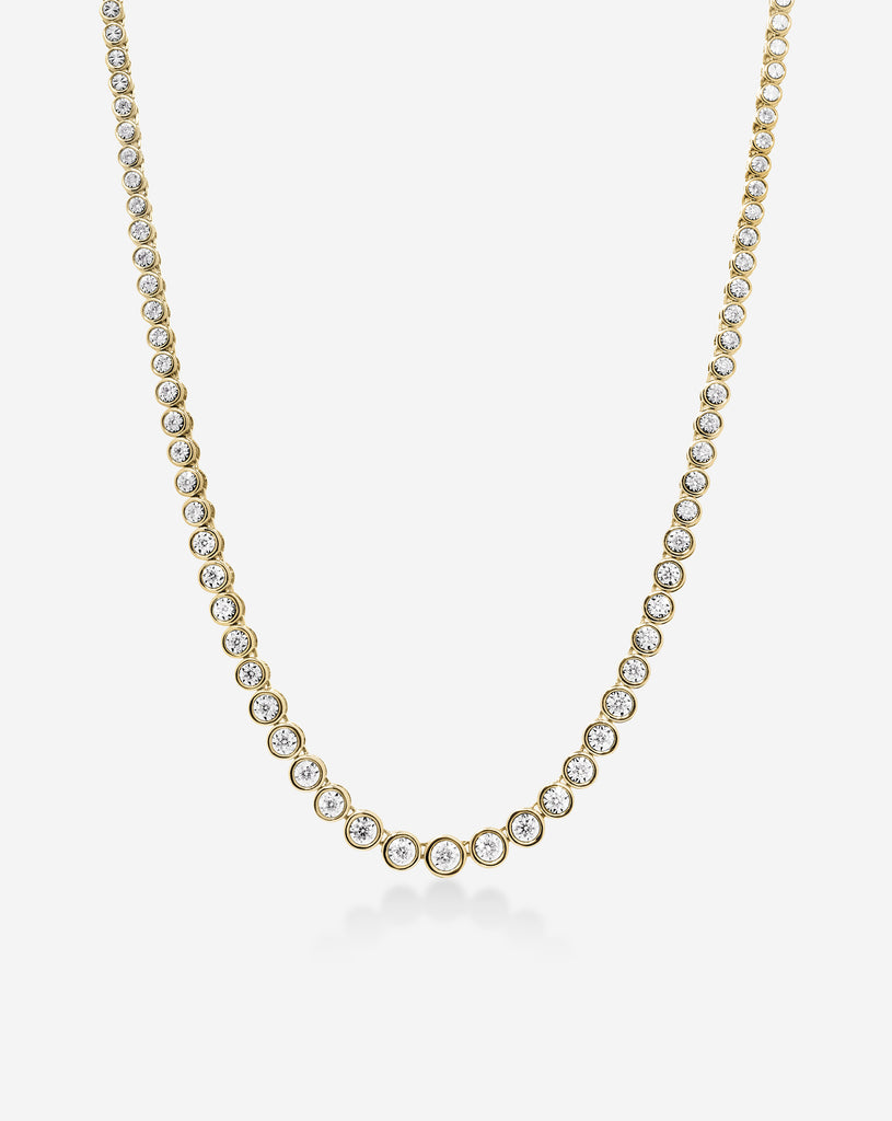 Graduated Bezel Diamond Tennis Necklace - 14k Yellow Gold
