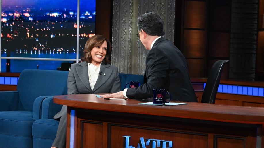 Kamala Harris and Stephen Colbert on The Late Show with Stephen Colbert