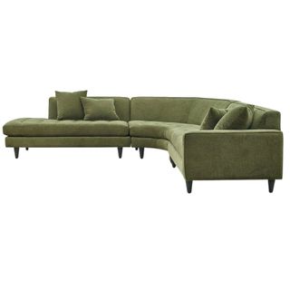 An olive green polyester upholstered sofa