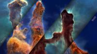 A mosaic of JWST and Hubble data of the "Pillars of Creation" visualization. 