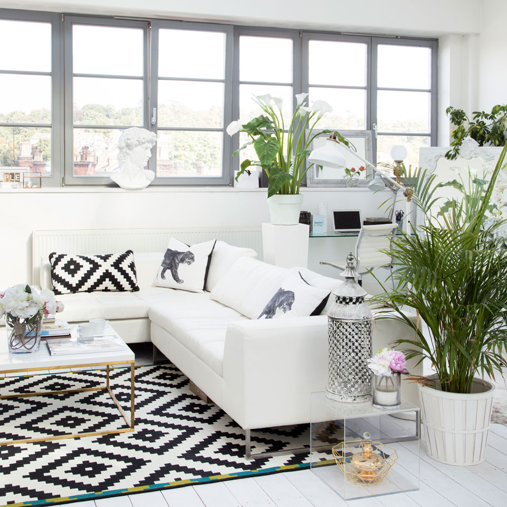 living room with window and plants