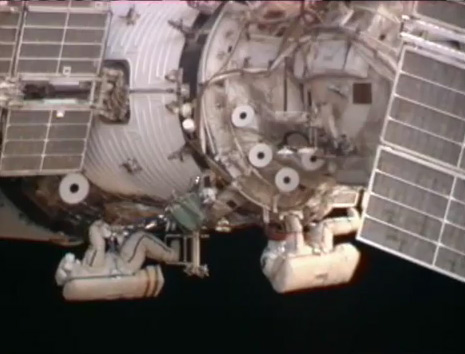 Spacewalkers Prime Space Station For New Docking Port