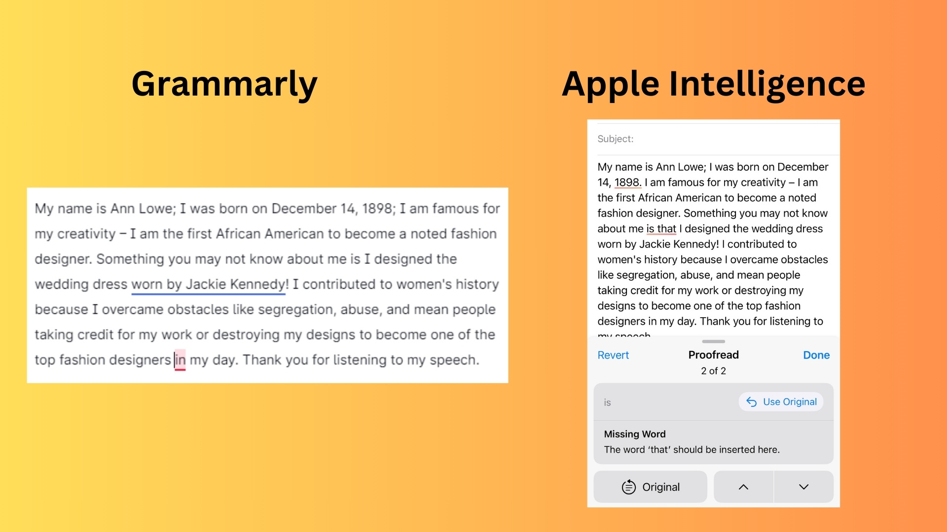 Screenshot of writing tools comparison