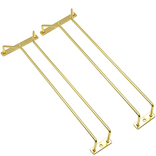 Reddreamer 14-Inch Gold Wine Glass Rack, Under Cabinet Wine Glass Holder Stainless Steel Stemware Rack - Hanging Stemware Holder for Cabinet Kitchen Bar, Set of 2