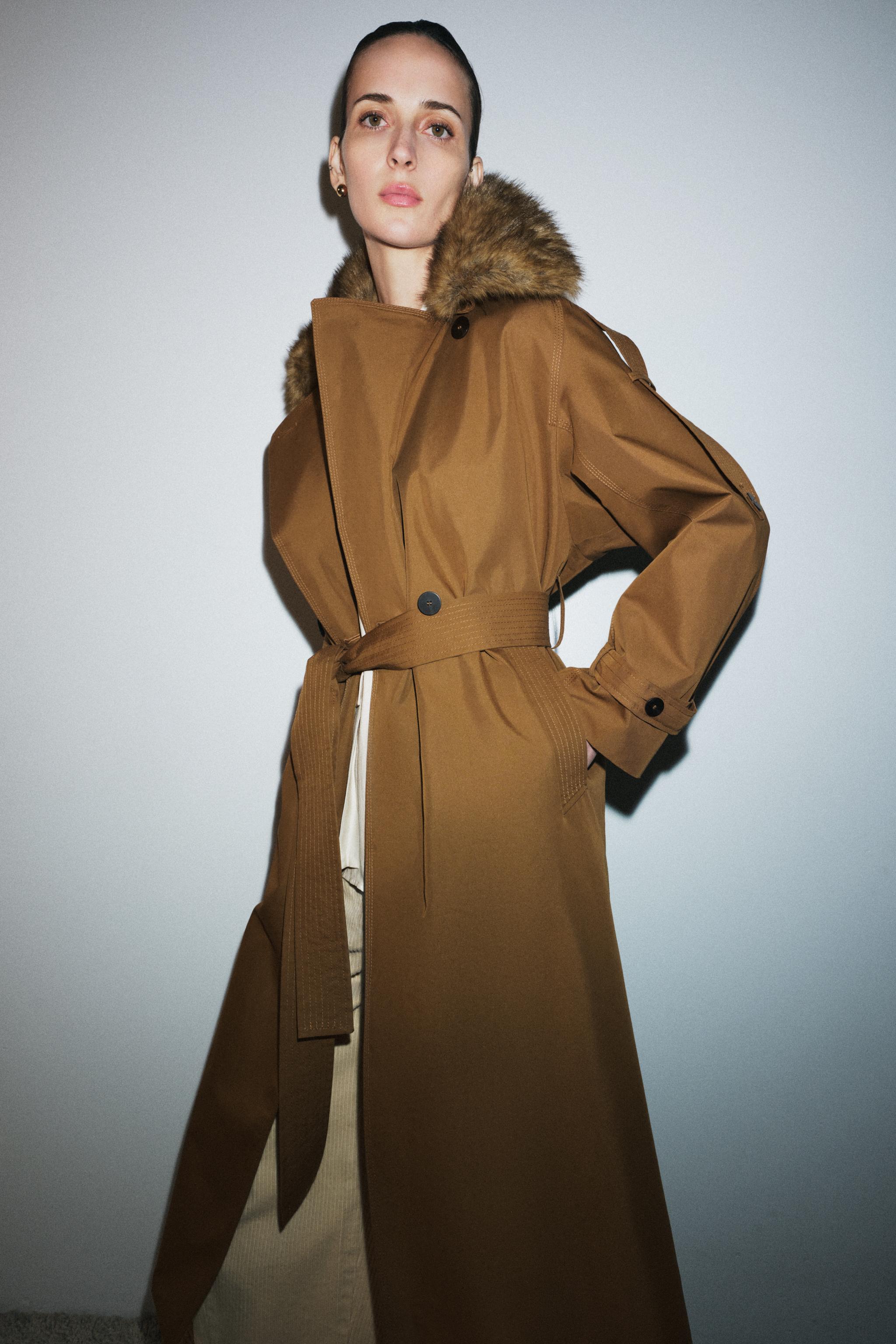 Oversized Trench Coat With Faux Fur Collar Zw Collection Limited Edition