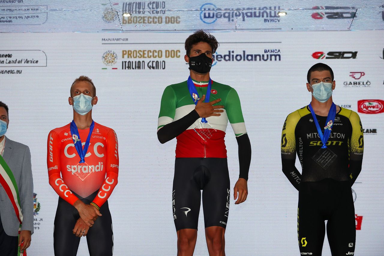 National Championship Italy 2020 - Men Time Trial - Bassano del Grappa - Cittadella 38,8 km - 21/08/2020 - Alessandro De Marchi (ITA - CCC Team) - Filippo Ganna (ITA - Team Ineos) - Edoardo Affini (ITA - Mitchelton - Scott) - photo Luca Bettini/BettiniPhoto&Acirc;&copy;2020