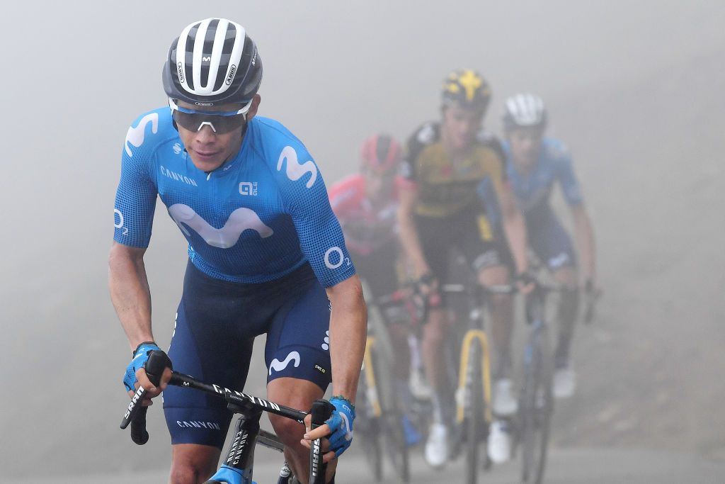 Miguel Ángel López Moreno attacks in the breakaway during stage 18 of Tour of Spain 2021