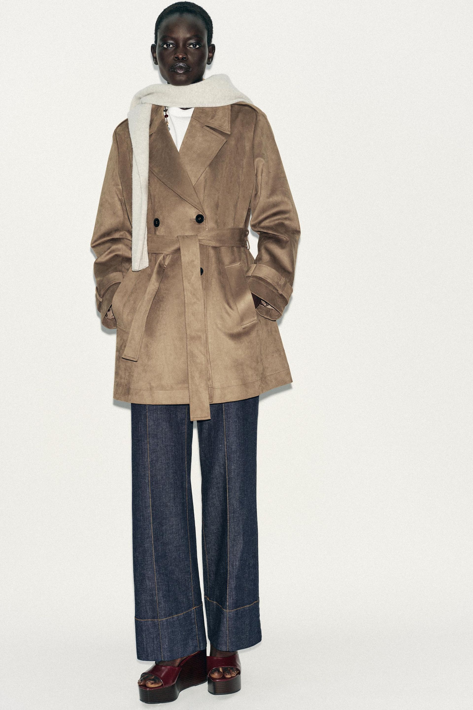 Suede Effect Trench Coat