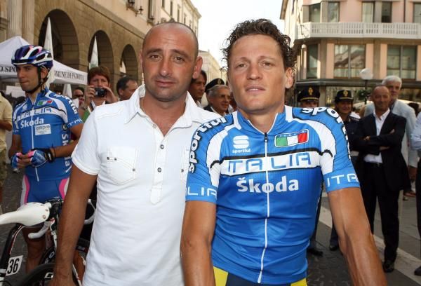 Italian national coach Paolo Bettini with Alberto Ongarato