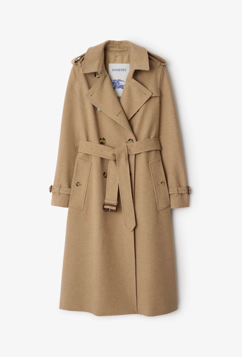 An image of a Burberry coat, one of the best camel coats.