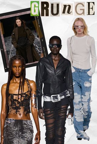 90s grunge fashion is shown in a collage with a photo of models wearing grunge clothing