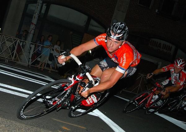 USA Crits Series Leader Luke Keough cornering in the 2011 Charlotte Presbyterian Crit.
