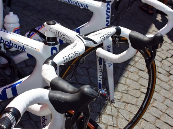 Rabobank bikes are outfitted with a variety of PRO handlebars and stems.